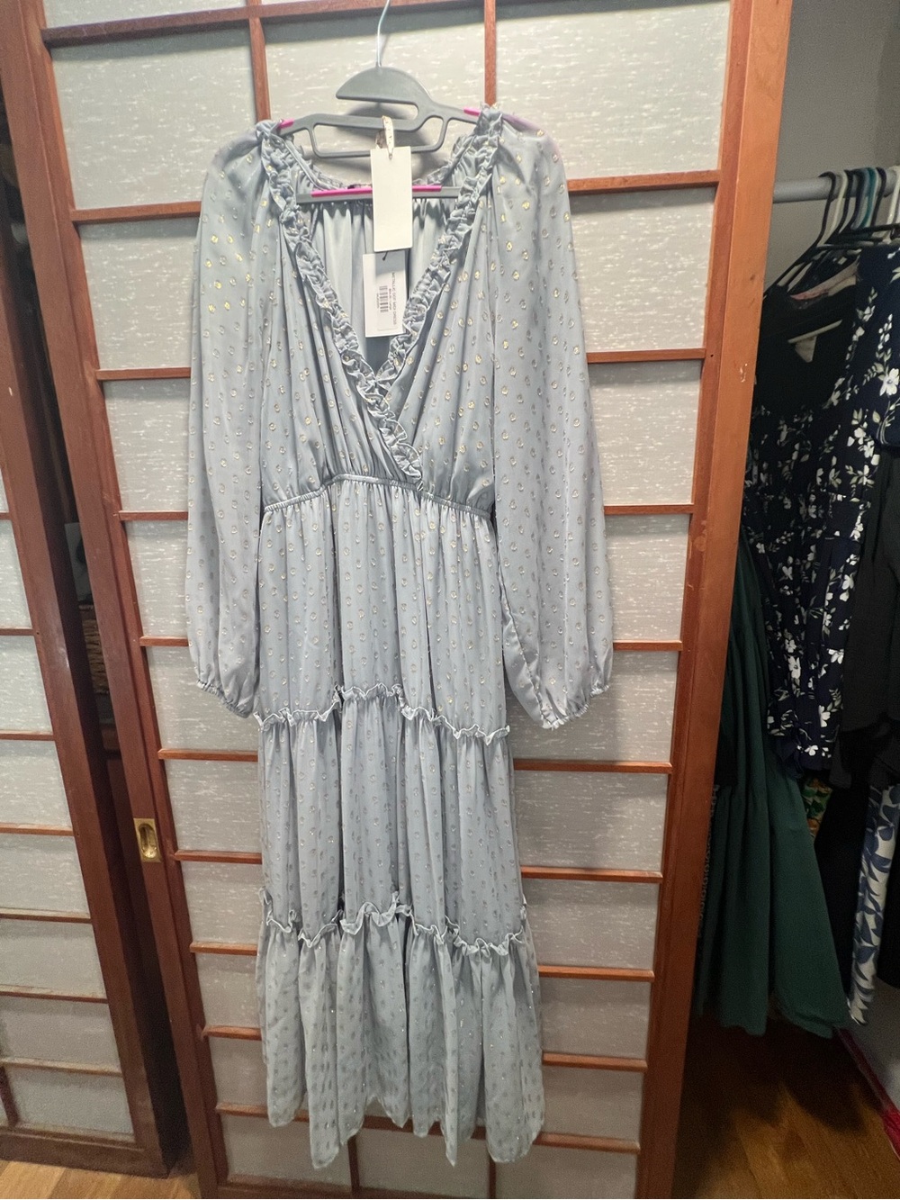 Light Blue Ruffle V-Neck Tiered Maxi Dress